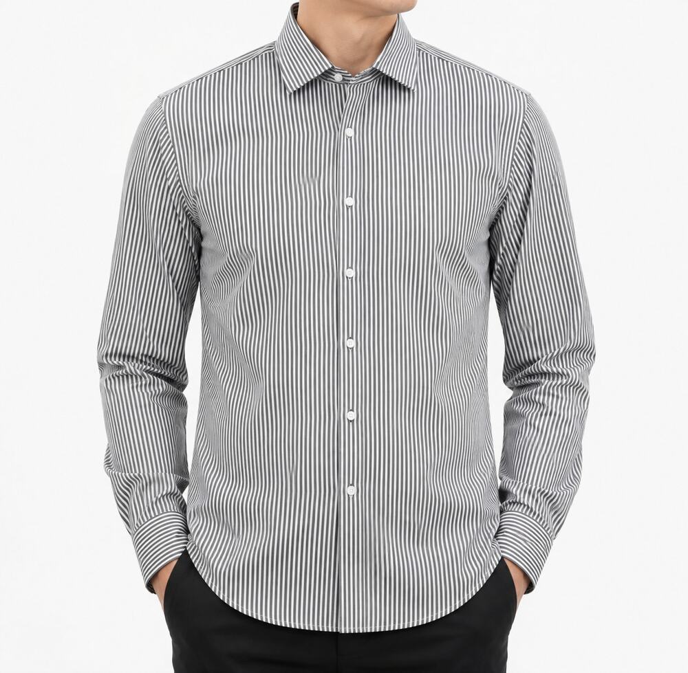 Bristol & Bull Shirt Mens XL Black White Striped 100% Cotton Classic Button-Up